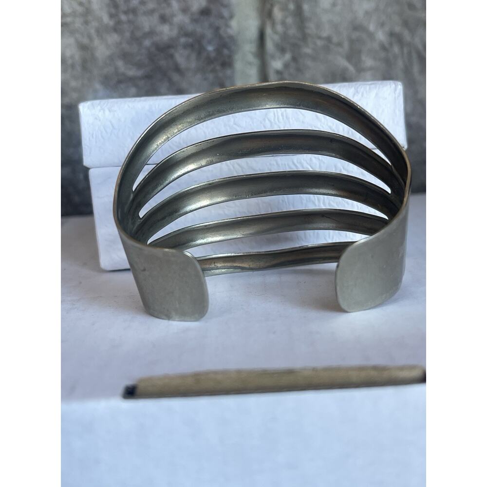 VTG Navajo Style Cuff Bracelet BELL TRADING Nickel Silver Five Band Southwest - Picture 10 of 13
